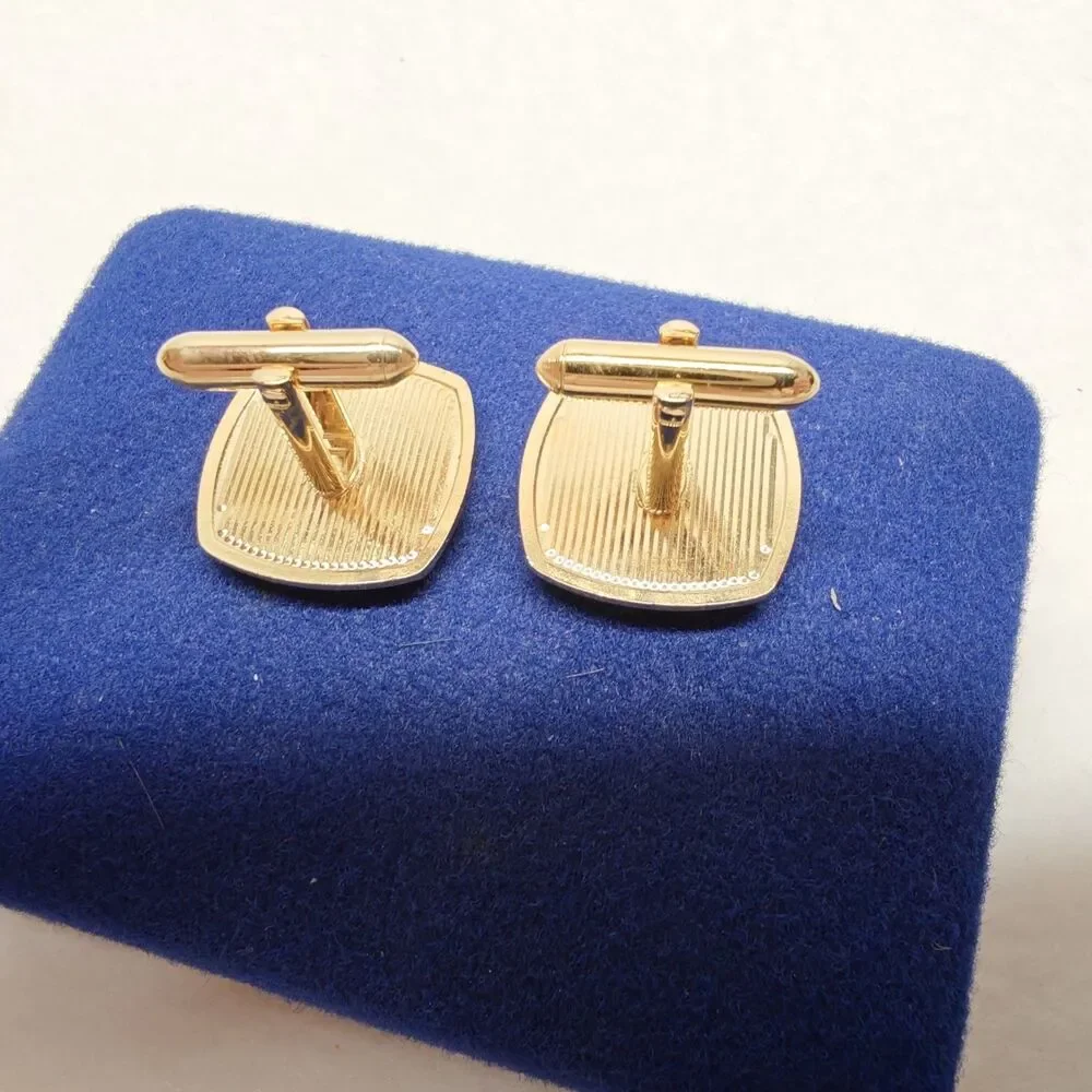 Vintage Swank Gold Tone Initial P Cufflinks Monogram Letter Blue Box Set Wedding